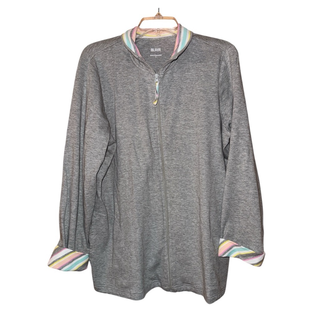 Blair Womens Knit Track Jacket Size XL Pockets Lounge Travel‎ Gray